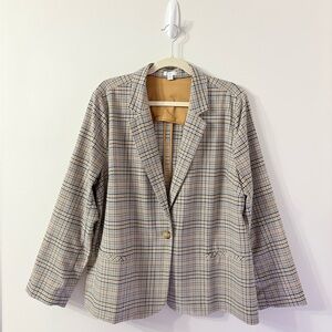 J.Jill Mendocino Plaid Blazer Tigers Eye One Button Closure Womens L Office Fall
